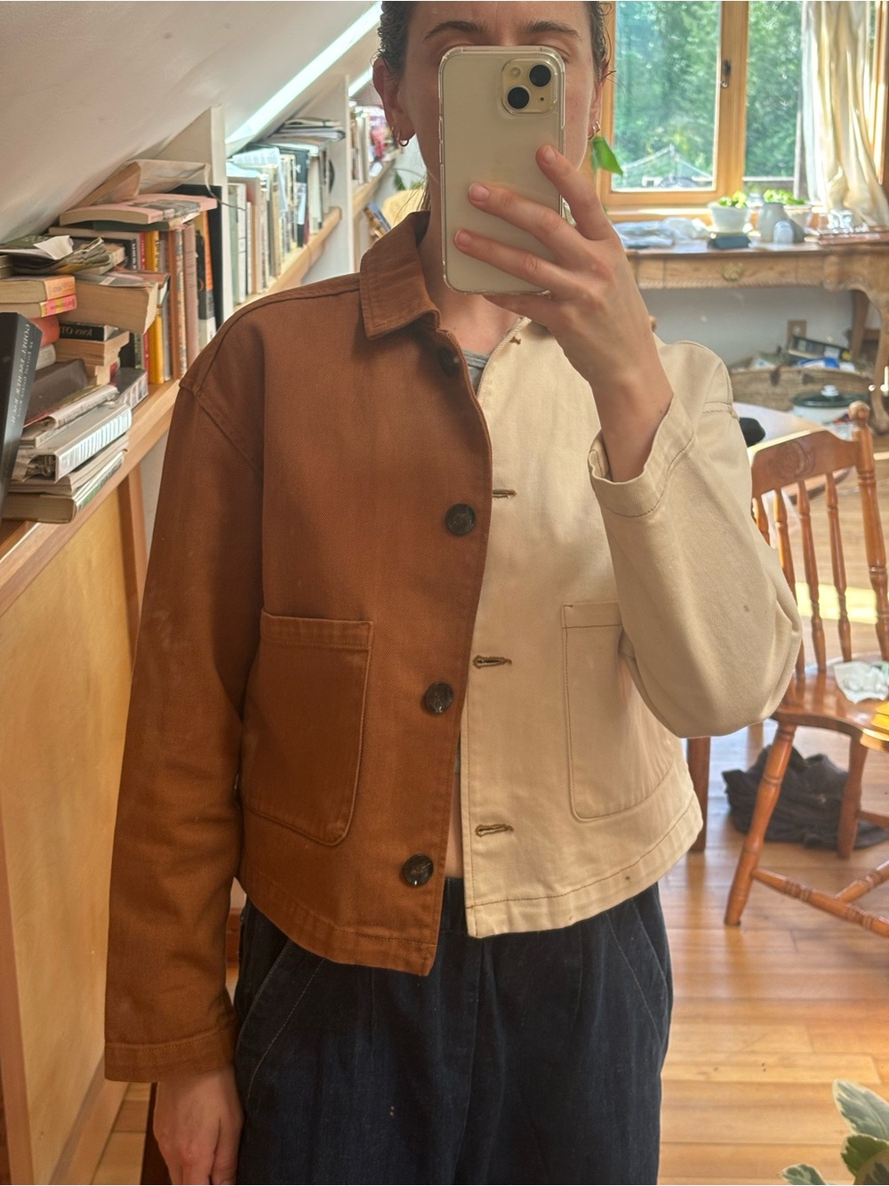 Paloma Wool Two-Tone Cotton Jacket in Cream and Brown - Picture 2 of 7